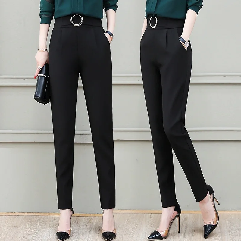 

Winter Casual Pants for Women Plus Size Black Pencil Office Pants Harajuku Long Ankle Length Trousers Elastic Waist Workwear