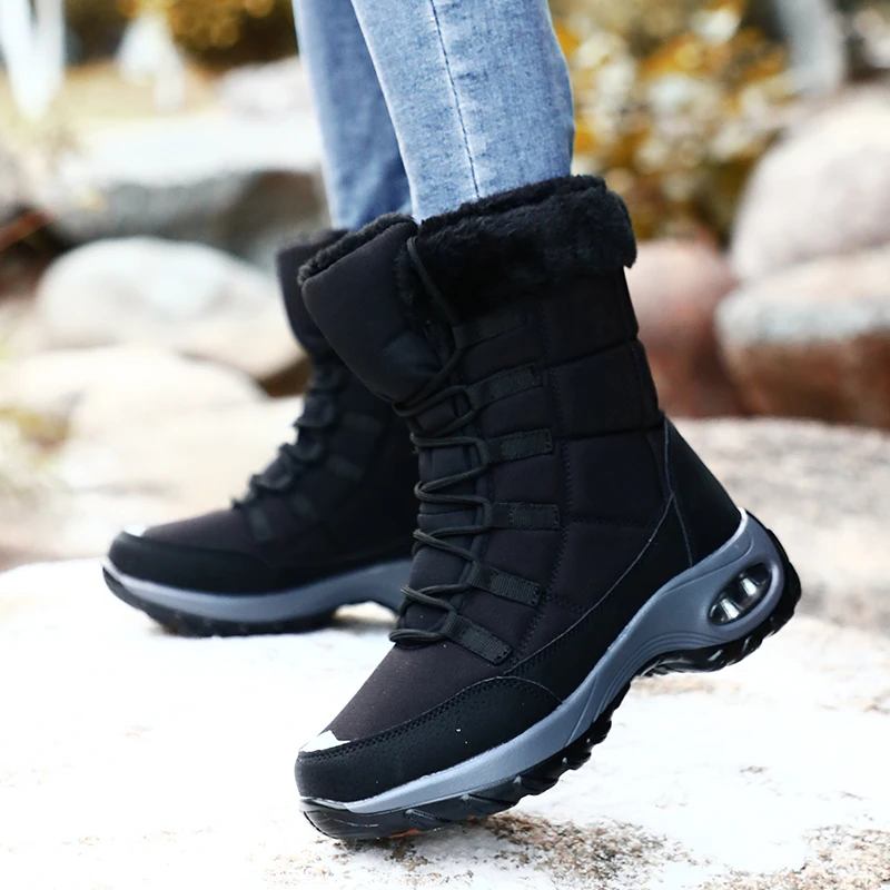

Women Hiking Shoes Warm Winter Plush Mid-Calf Waterproof Ladies Booties Anti-skid Snow Boots Big Size Outdoor Sports Botas Mujer