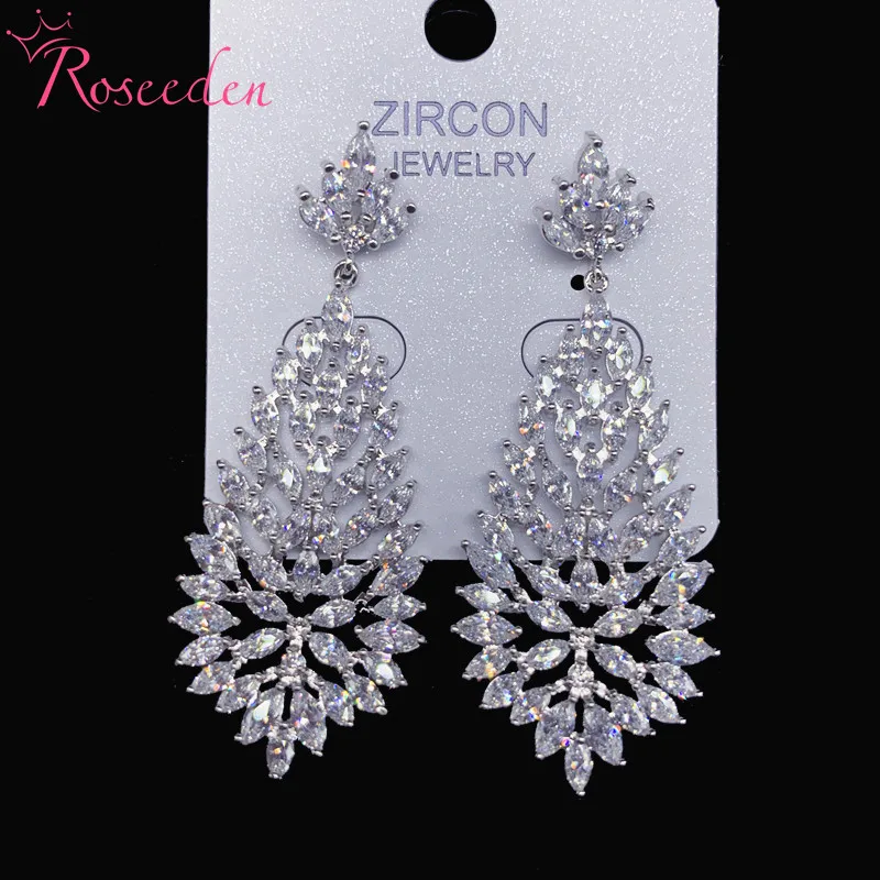 

Classic Zirconia Crystal Long Drop Earrings for Women Shiny Leaf CZ Stone Earrings Bridal Wedding Jewelry RE3686