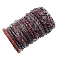 10pcsset retro woven mix and match diy bracelets simple multi layer adjustable cowhide suit bracelet