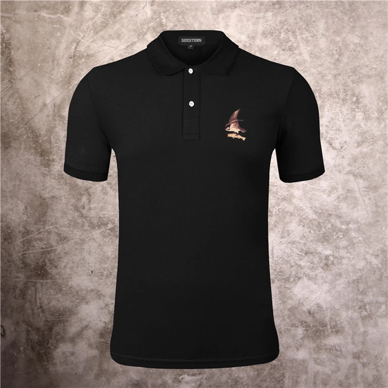 

Seestern Brand Men's Polo Shirt Embroidery Printing Bearing Eagle Fish Fashion Short Sleeve Polos Casual Lapel Cotton Tops Tee