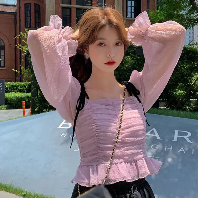 

Blouse for Women Floral Print Slash Neck Fashion Blouses Sexy Sweet Chiffon Long Sleeve Casual Shirt Tops