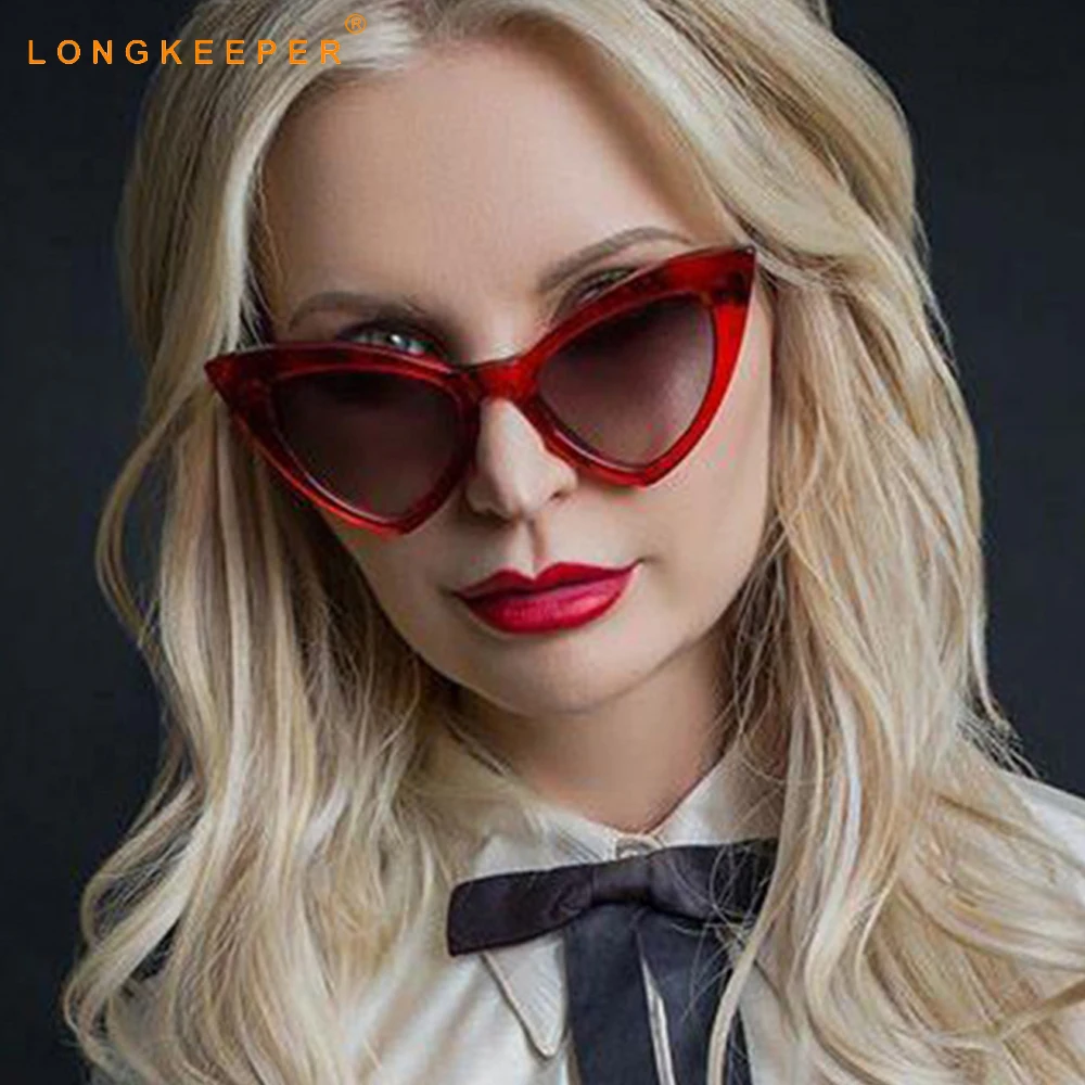 

LongKeeper Cat Eye Sunglasses Women Brand Designer Vintage Big Frame Sun Glasses Female Red Gradient Shades Luxury Gafas De Sol