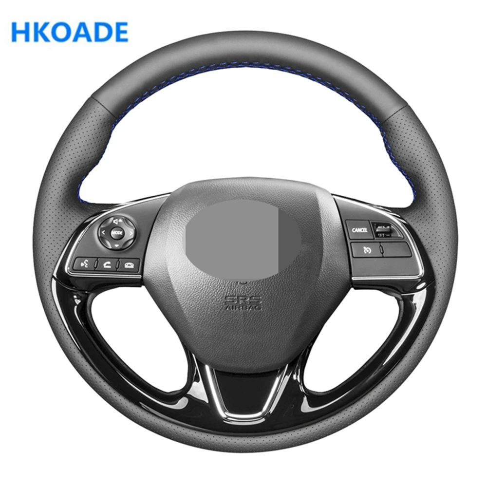 Самодельный сшитый вручную черный чехол из натуральной кожи для руля автомобиля