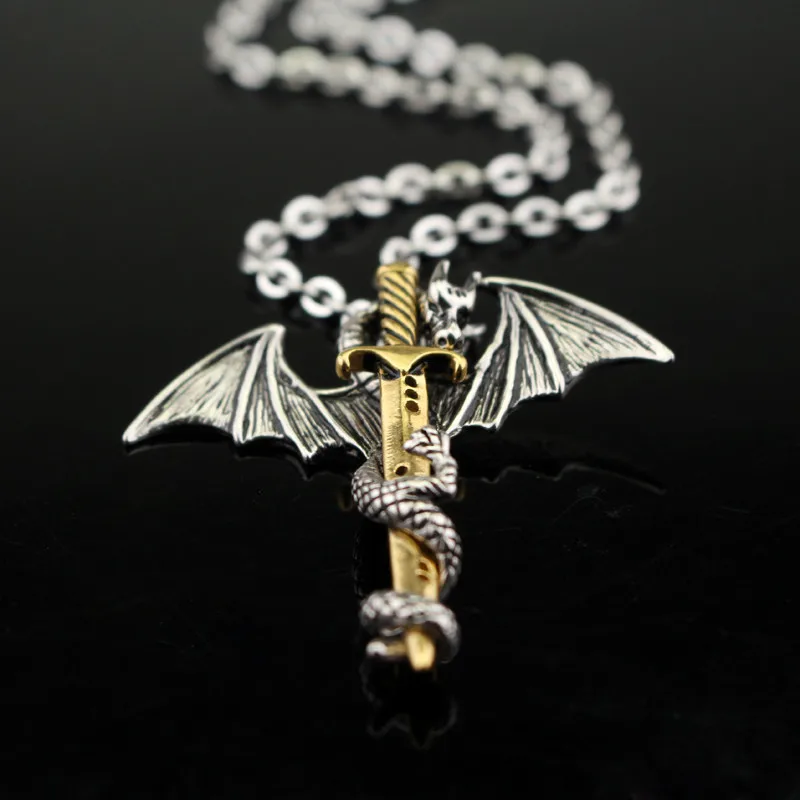 

Charms Pendant Necklace Pterosaur Dragon Sword Fashion Vintage Necklace Dragon Elder Scrolls Necklaces Men Women Gift Necklace