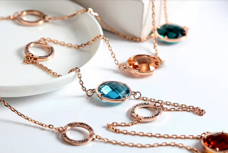 SINZRY new Luxury Jewellery Rose gold color Austria crystal long sweater necklaces fashion multicolor jewelry | Украшения и