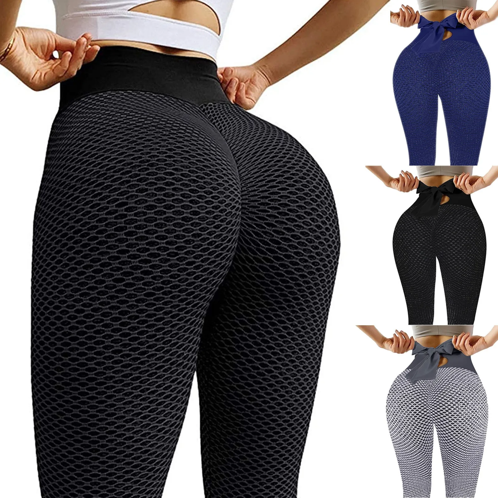 

Back Bow Knotted Yoga Pants Ladies Solid Hip Lifting Leggins Scrunch Butt Slim Trousers Fitness Soprts Leignings yoga spodnie A2