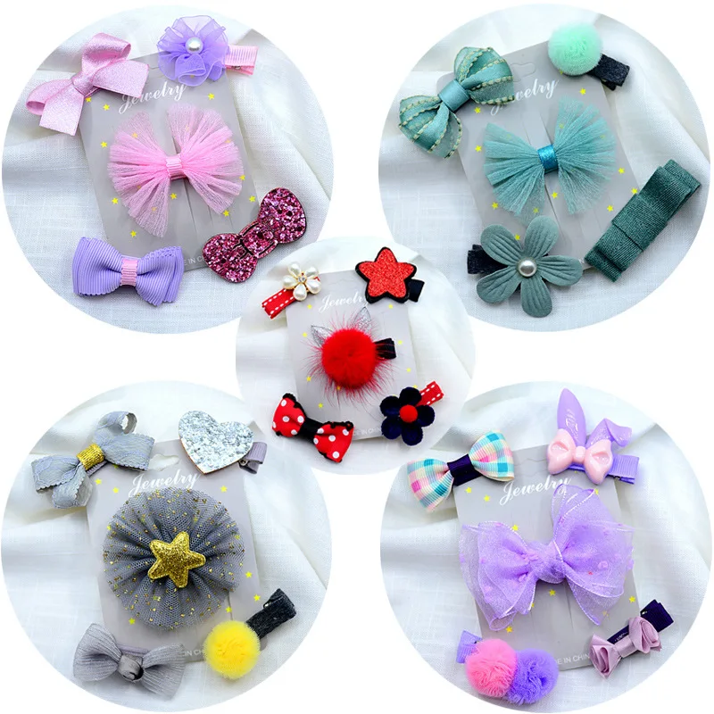 

5PCS/set Baby Girls Bow Hair Barrettes Floral Hairpins Headdress Cute Children Hairpin Princess Headwear Hair Clip Headpiece