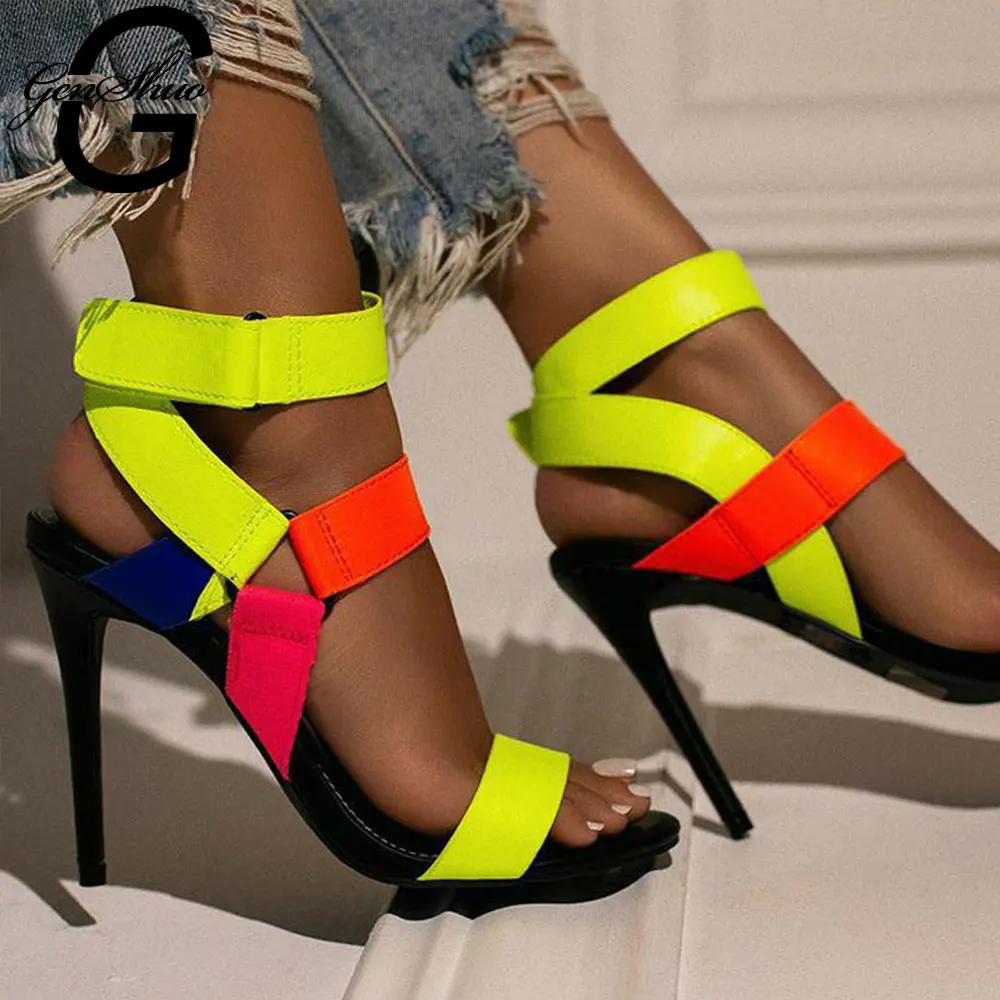 Сандалии GENSHUO женские с открытым носком босоножки на тонком высоком каблуке