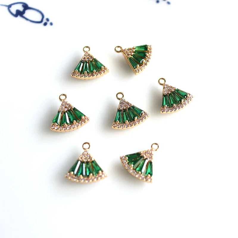 

2pcs/lot gold color plated charm golden green cz stone both sides embedded jewelry making DIY for women
