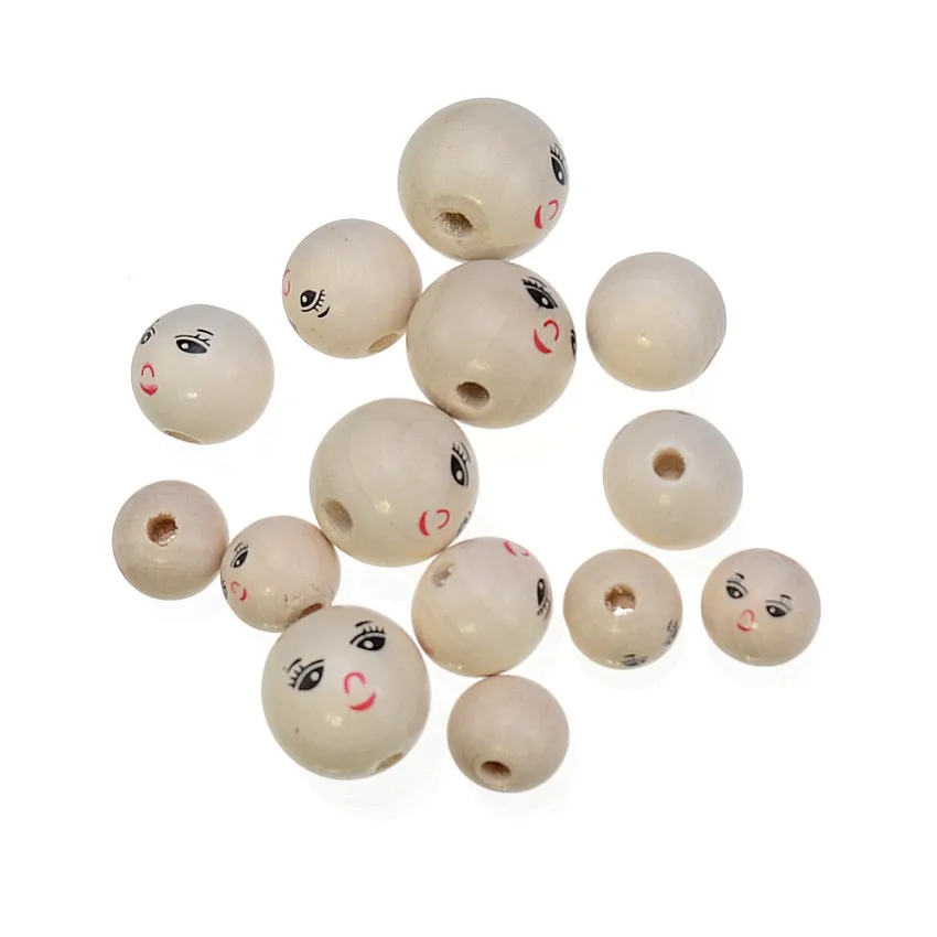 20/50PCs Smiling Face Wooden Beads Spacer For Baby DIY Crafts Kids Toys Beading Bead Jewelry Making | Украшения и аксессуары