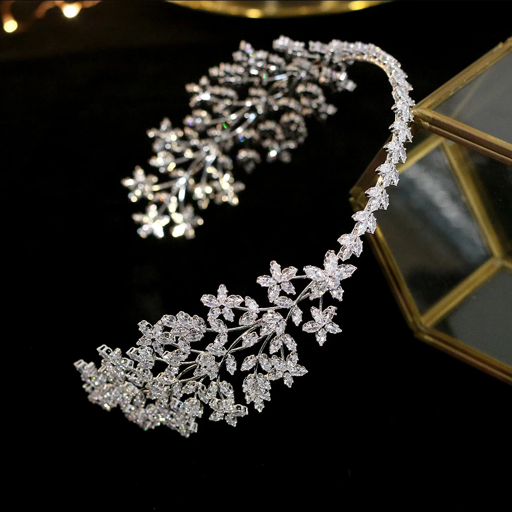 Luxury wedding hair band wedding hair accessories silver bride crystal headdress handmade ethnic headdress zirconia crown