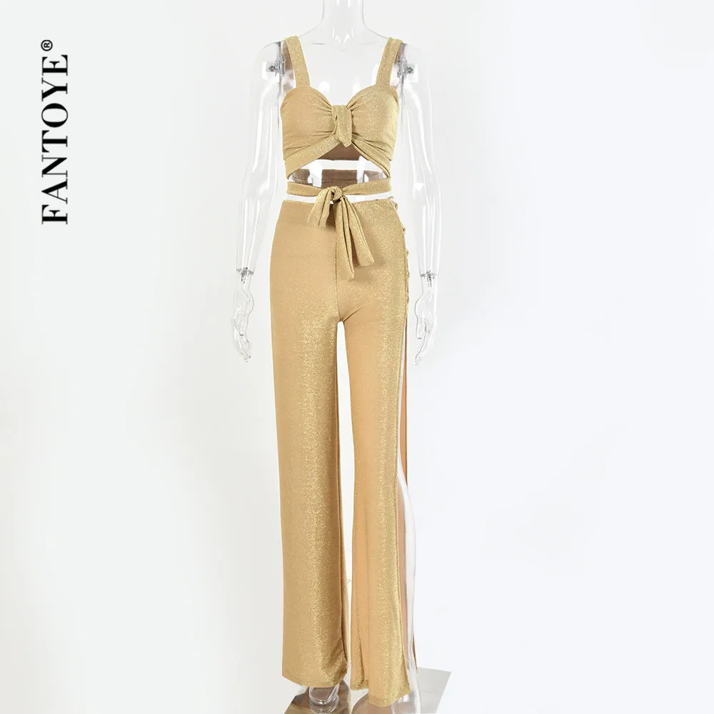 FANTOYE сексуальный блестящий комплект из двух предметов без бретелек женский
