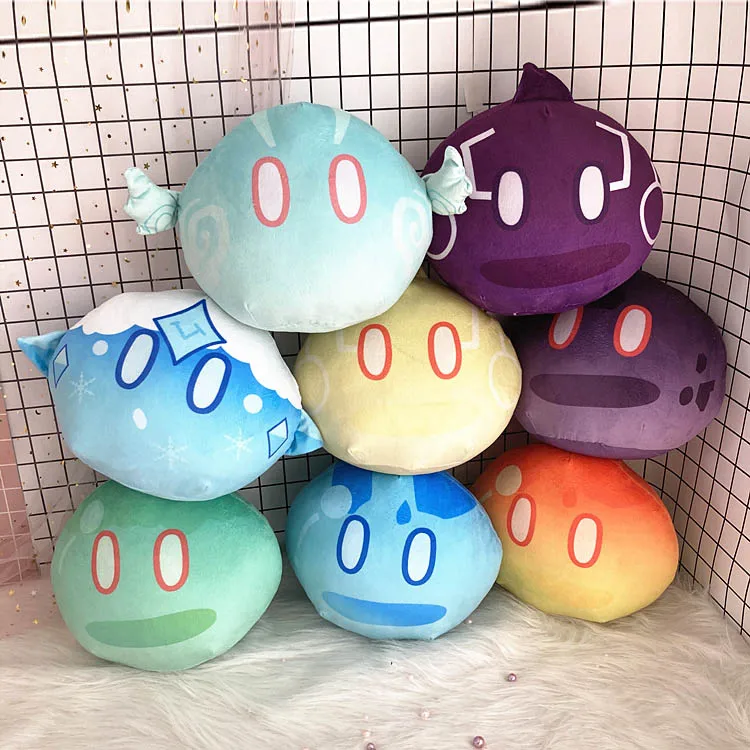 

20x20cm Genshin Impact Slime Plush Pillow Grass Wind Fire Water Store Thunder Slime Soft Stuffed Doll Cute Plushie Cushion