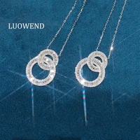 luowend 18k solid white gold pendant necklace real natural diamond women engagement double ring design necklace wedding gift