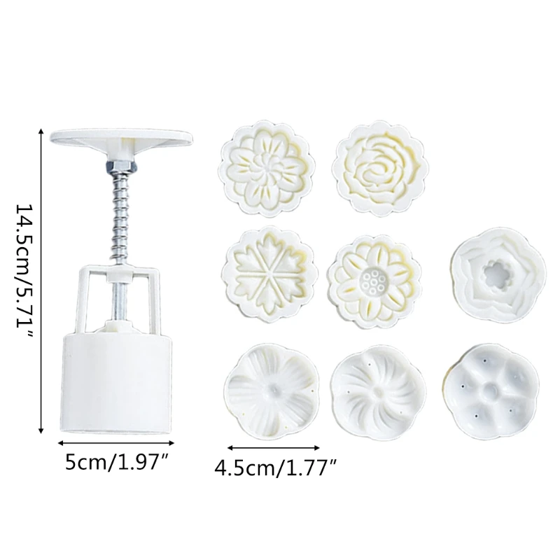 

Round Hand Press 8 Stamps 50g Mooncake Mold Mid Autumn Festival DIY Hand-Pressure Decoration Cookie Baking Food Grade Tool