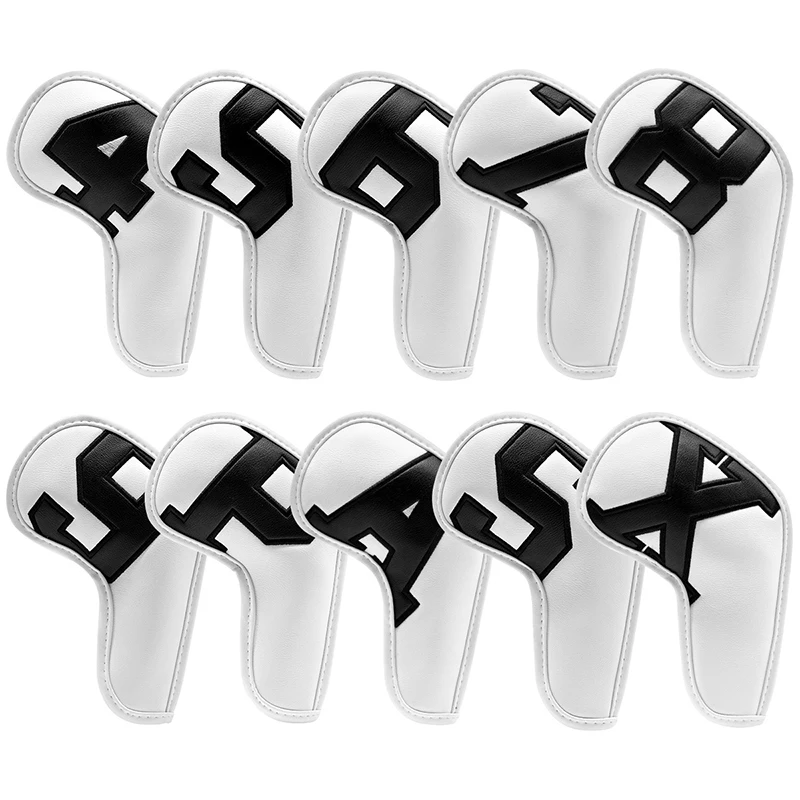 

10 Pcs Fashion Colorful Number Portable Golf Club Headcovers letter Pattern PU Waterproof Fairway Hybrid Putter Head Cover Set