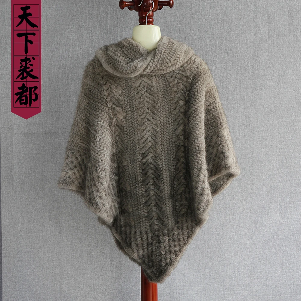 2019 Женская шаль из натурального меха норки вязаный роскошный женский пуловер