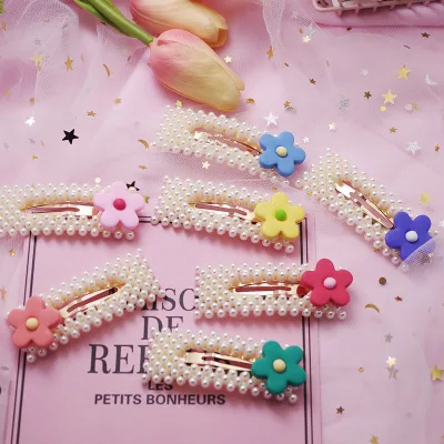 2 шт. милая маленькая жемчужная заколка для волос с цветком кремовый цвет по краям