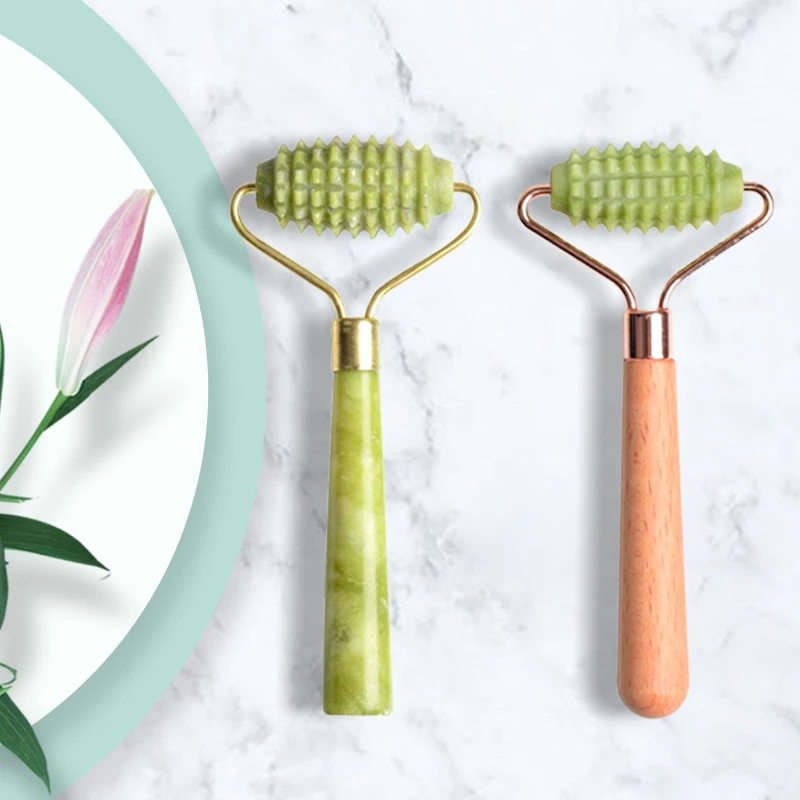 

Home jade massage roller wooden handle Jade handle Barbed roller Xiuyan facial massage stick facial massage roller jade roller