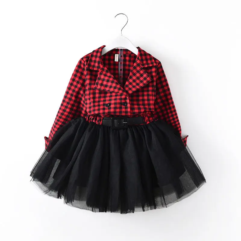 

Toddler Baby Girl Clothes Autumn Winter Dress Plaid Patchwork Long Sleeve Lace Tutu Dress Party Princess Dresses 2-7 Years