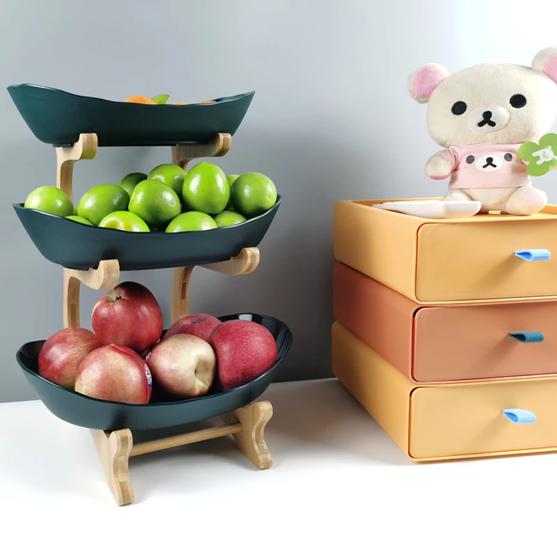 2/3 ярусов тарелка для фруктов с деревянным держателем закуски конфеты