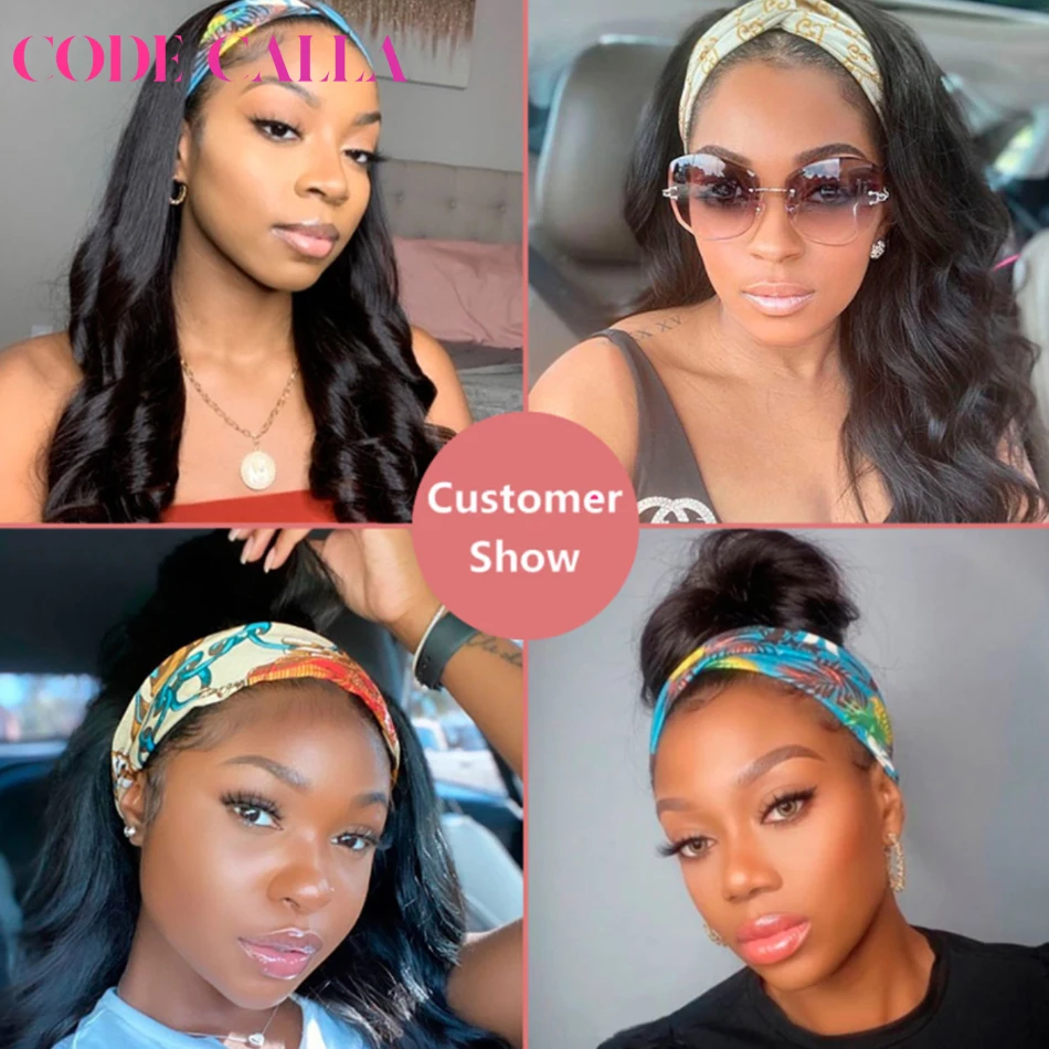Code Calla Body Wave Headband Wig Human Hair Wigs For Black Women Brazilian Scarf No Gel Glueless Remy Curly | Шиньоны и парики