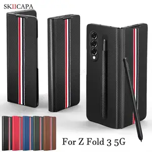 For Galaxy Z Fold3 5G Stylus S-Pen Slot Socket Phone Case For Samsung Z
Fold 3 Ultra Slim Leather Phone Cover with Pocket Holder