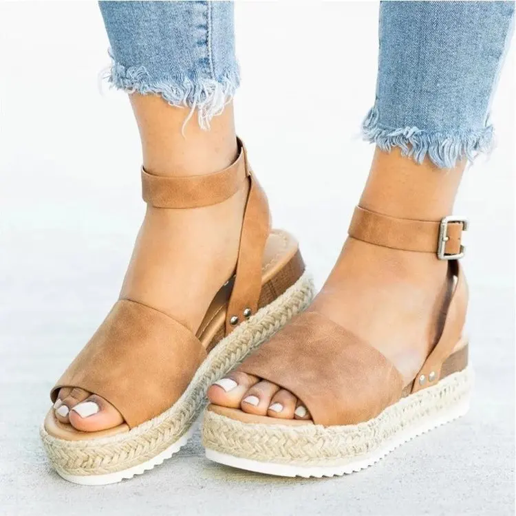 Spring and Summer New Leopard Print Sandals Women's European American Woven Flax Platform Strip Winding Wish | Обувь