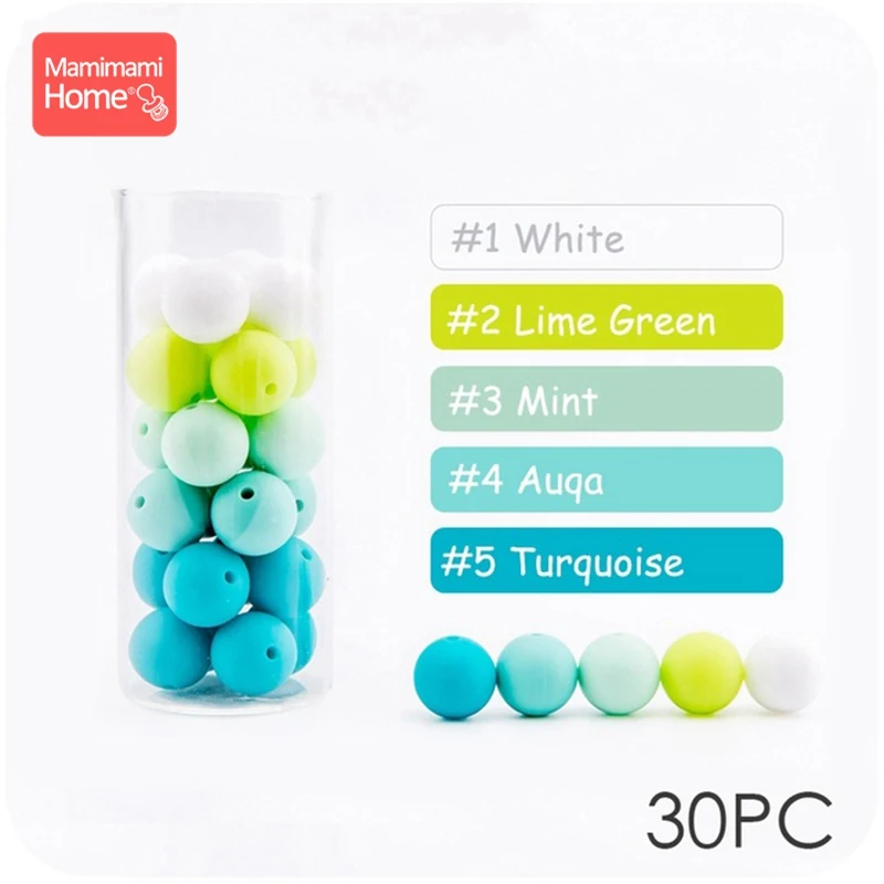 Green Series Mamihome 30 шт., силиконовые бусины, детский Прорезыватель для зубов, сделай сам, ожерелье для кормления, держатель на цепочке для соски, пищевой силикон, детские товары - Цвет: Green Series