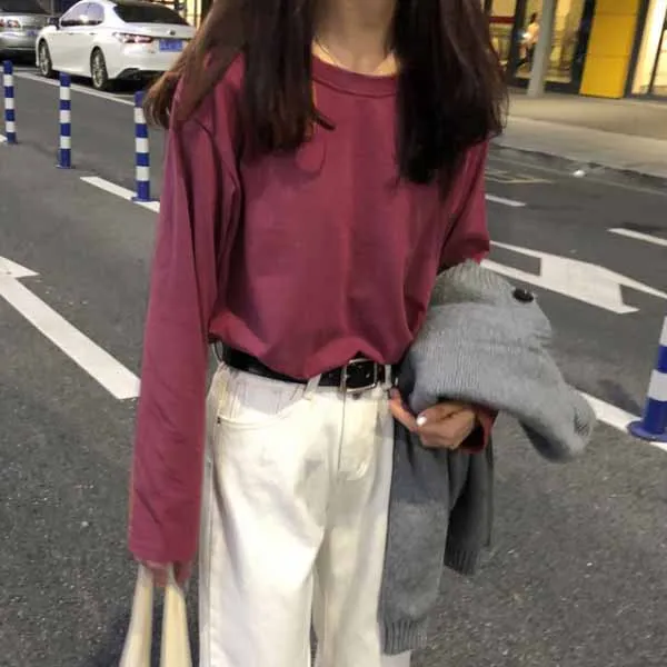 MaY 3352 jiuhong Harajuku Vintage t shirt Ulzzang Girlfriends kawaii rainbow stripe t-Shirts autumn Women Casual Loose long Sleeve pink Top Femme - Цвет: MaY 3352 jiuhong