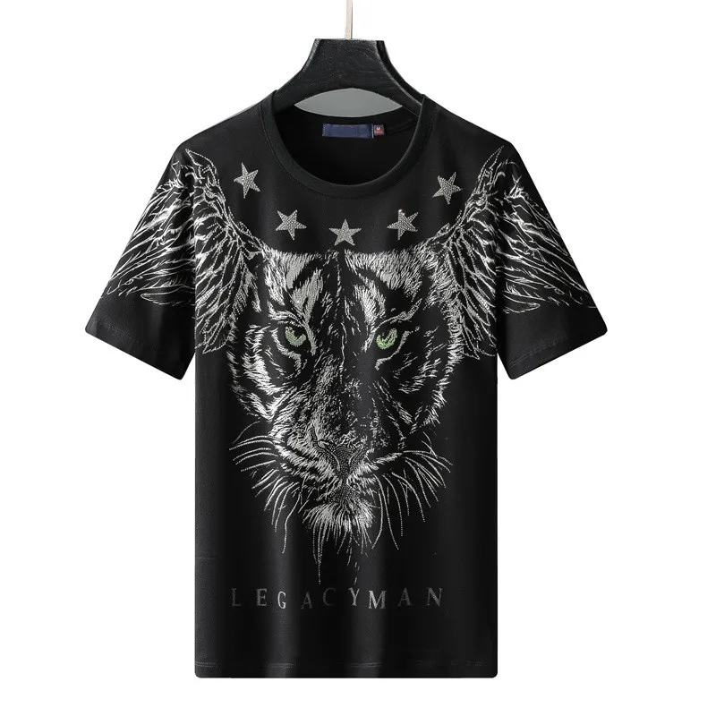 

Summer Mens Cotton Tops Short Sleeve T Shirts Fashion Printing Diamonds Pullovers T Shirt Male O Neck Loose Fit Casual Tees Tops