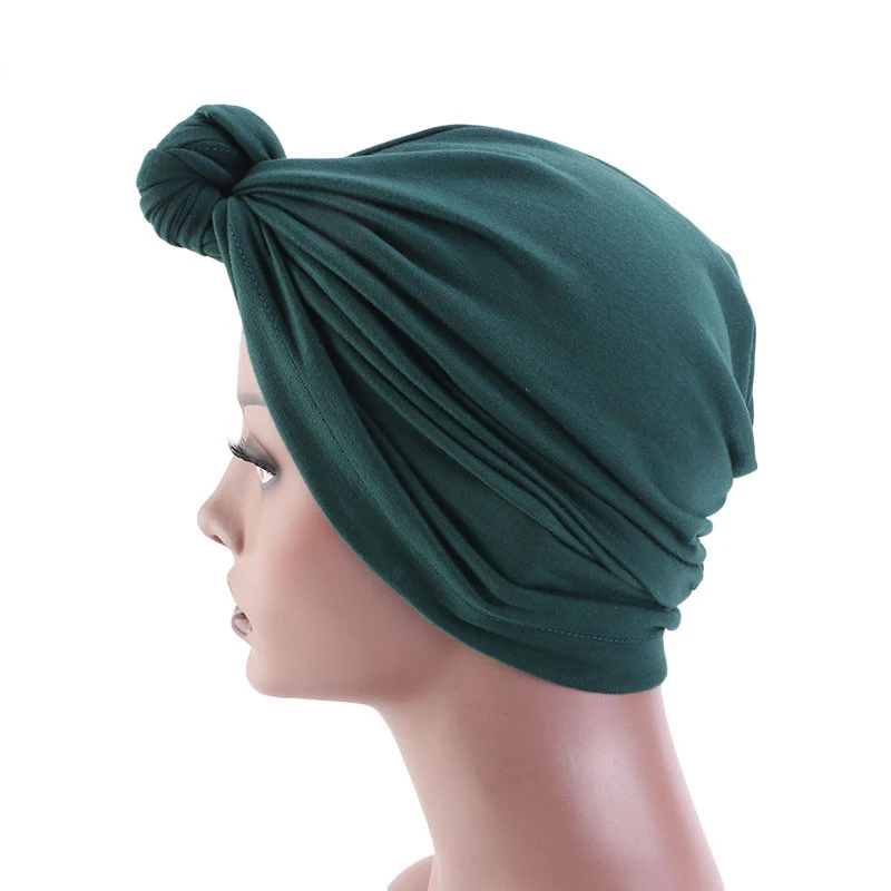 

2020 Women Turban bonnet soild color cotton top knot turban caps african twist headwrap Ladies head wraps India Hat Chemo Cap