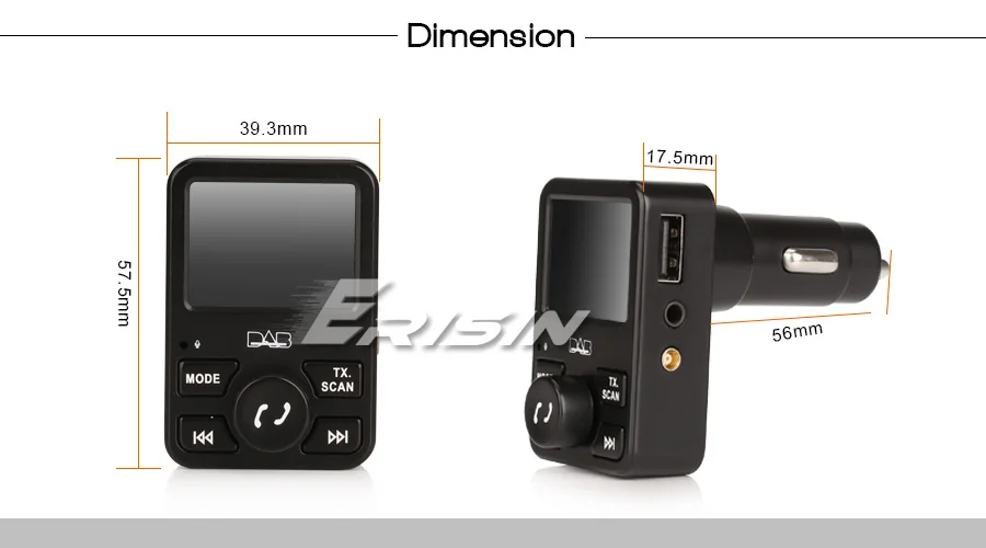 Erisin ES367 автомобильное радио стерео DAB+ цифровой приемник Bluetooth USB зарядное устройство дуплексный MP3 A2DP RDS