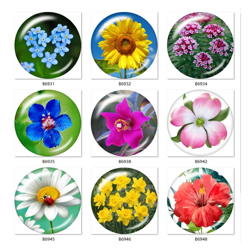 

10pcs mixed flower 12mm/18mm/20mm/25mm Round photo glass cabochon demo flat back Making findings B6931