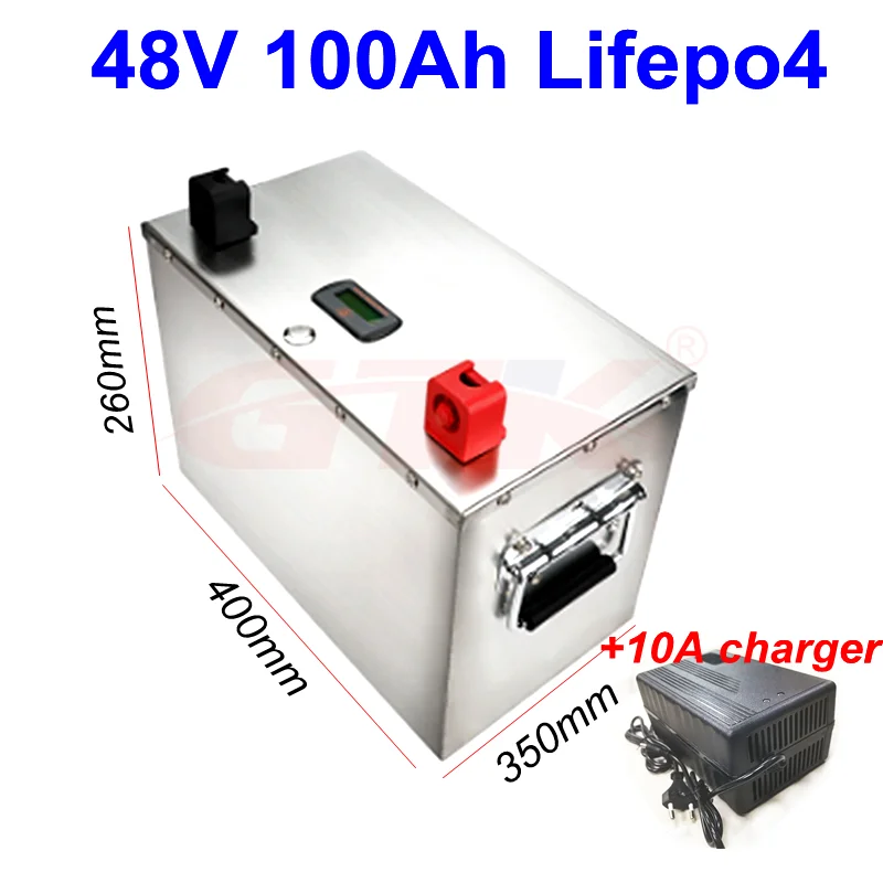 

3000 Deep Cycle 48V 100AH Lifepo4 Battery Pack 51 .2V Sealed Lithium Iron Phosphate battery 16S +10A Charger