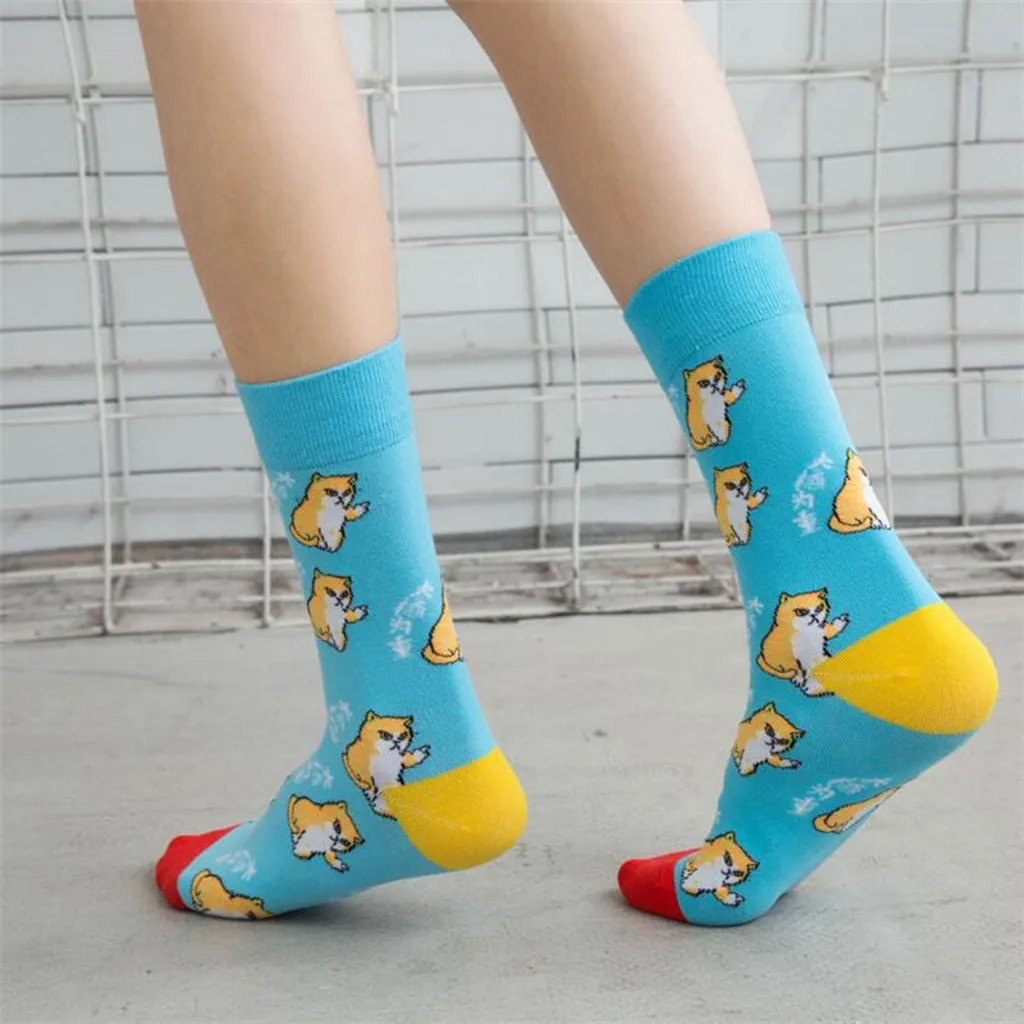 Socks Winter Warm Fashion Women Funny Cute Socks Casual Cotton Print Middle Socks Calcetines Meias W2