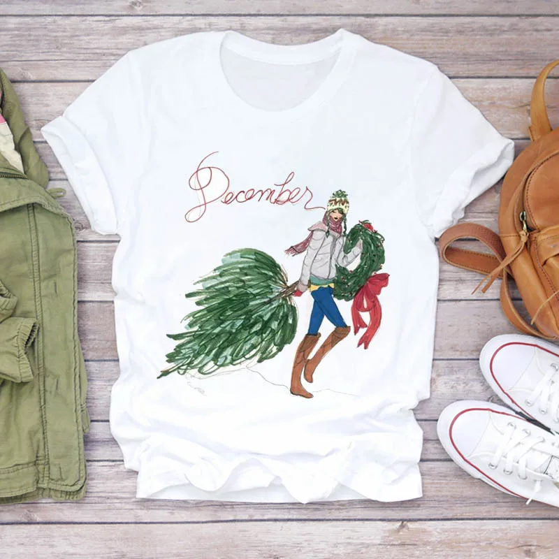 

Women Cartoon Holiday Mom Life Mama Tree 90s Merry Christmas Print Lady T-shirts Top T Shirt Ladies Graphic Female Tee T-Shirt
