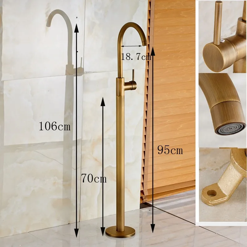 Хромированный смеситель для ванны и душа напольный стоячий с одной ручкой