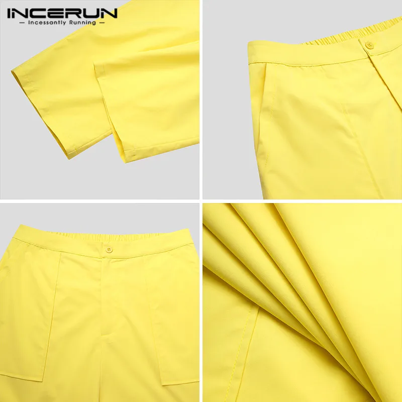 

INCERUN Men Casual Solid Color Pants Leisure Zipper Wide Leg Trousers 2021 Fashion Baggy Man Loose Comfy Bottoms Streetwear 5XL