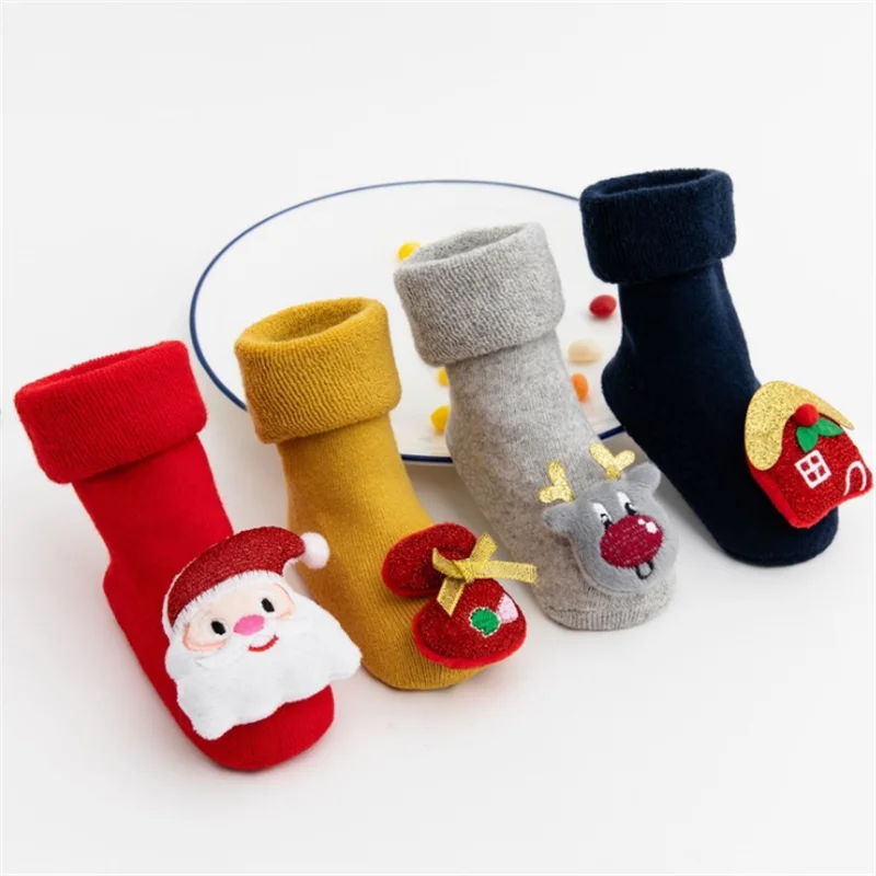 Рождественские детские носки, Мультяшные хлопковые носки для новорожденных, детские носки для детей, носки для маленьких девочек и мальчик...