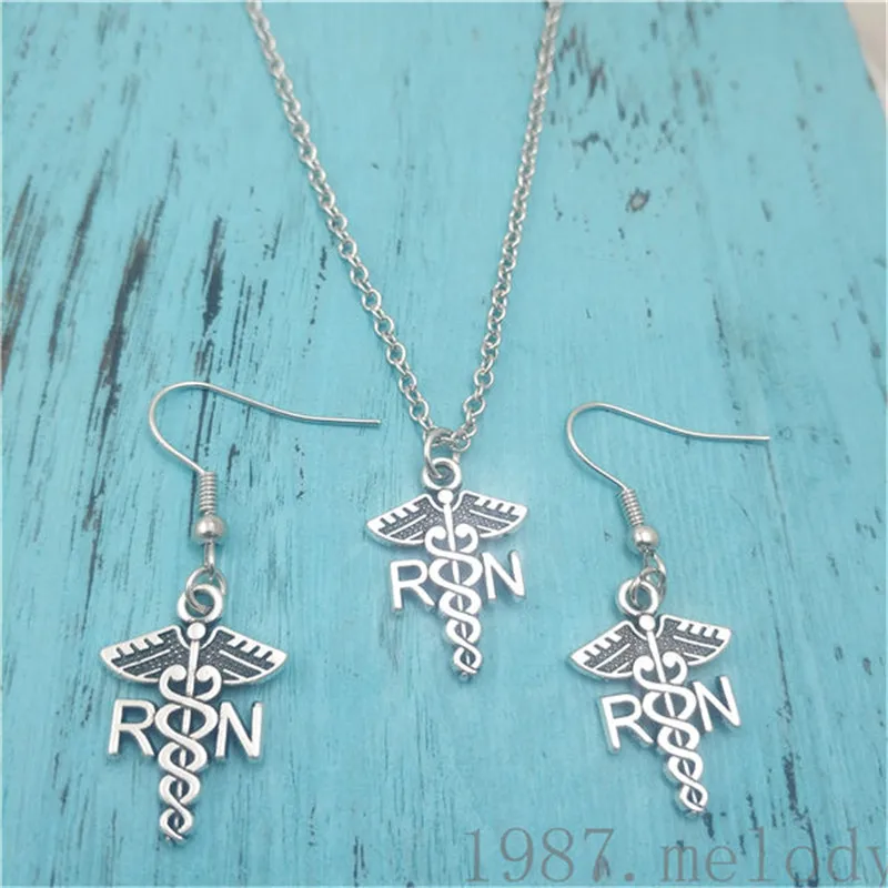 

RN Caduceus Earring Necklace Sets Jewelry Set Antique,Beauty Vintage Fashion Women Christmas Birthday Girl Gifts
