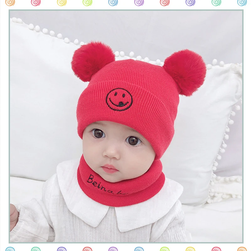 Зимние детские вязаные шапочки с вышивкой набор шарфов для девочек и мальчиков
