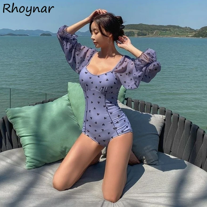 

Cover-ups Women Summer Puff Sleeve O-neck Dot Vintage Lovely Elastic Sexy Swimwear Teens Ladies Korean Style Chic Female Beach