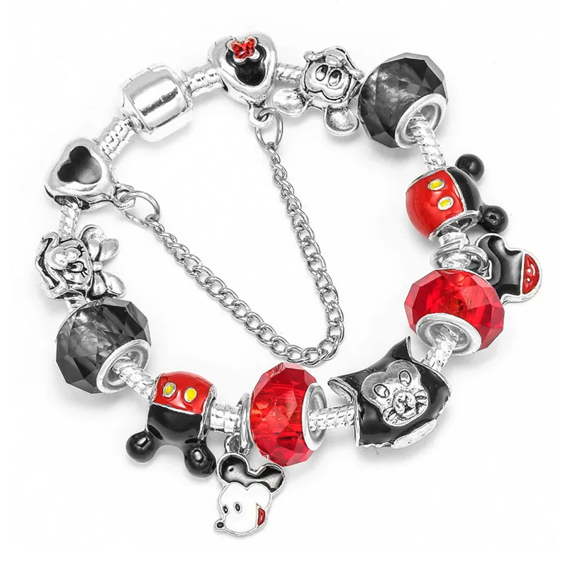 21 Boosbiy Dropshipping Cute Mickey Minnie Charm Bracelet For Women Kids With Silver Snake Chain Brand Bracelet Christmas Jewelry - Окраска металла: 21
