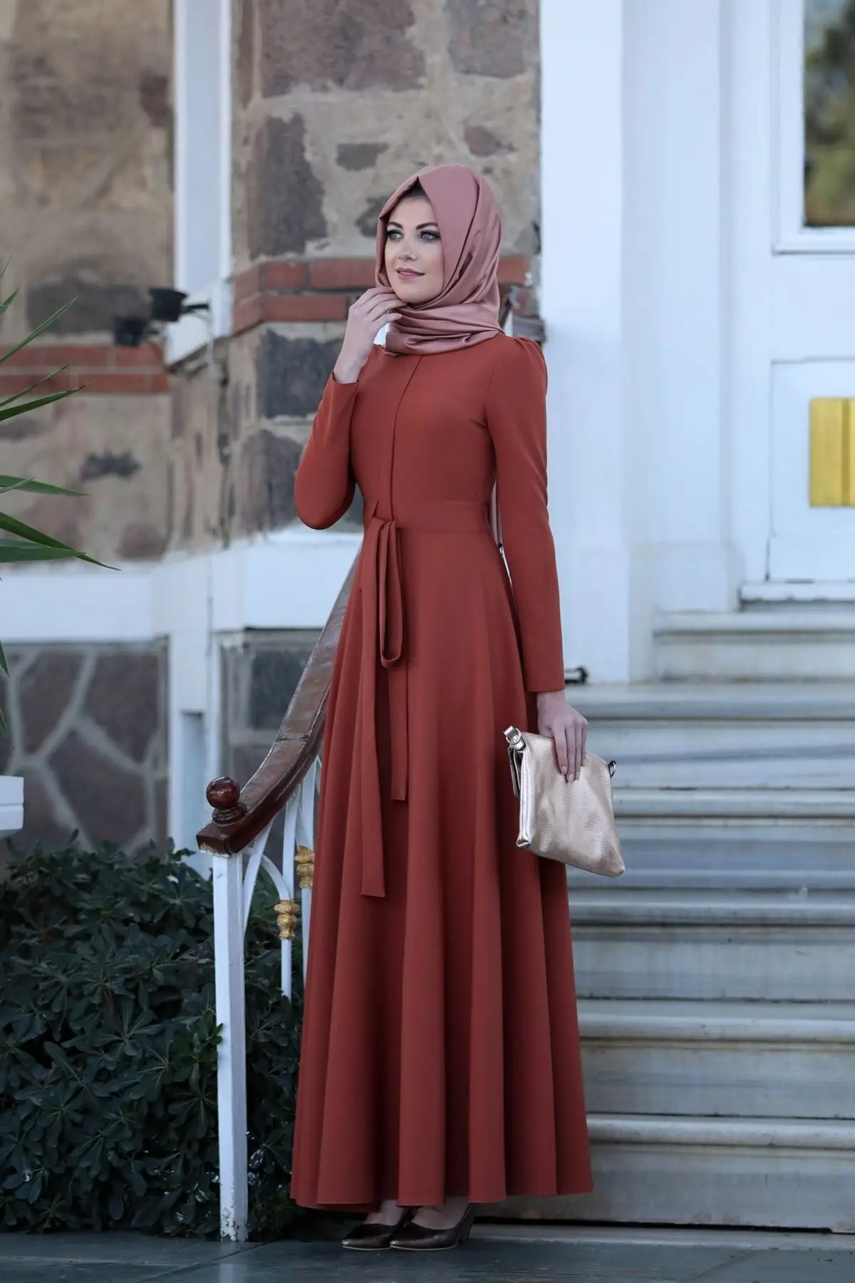 

Hijab Belted Dress Fashion Muslim Women Hijab Dress