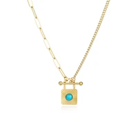 statement lock pendant collar necklace 14k gold stainless steel metal texture new design necklace chain bijoux femme gift