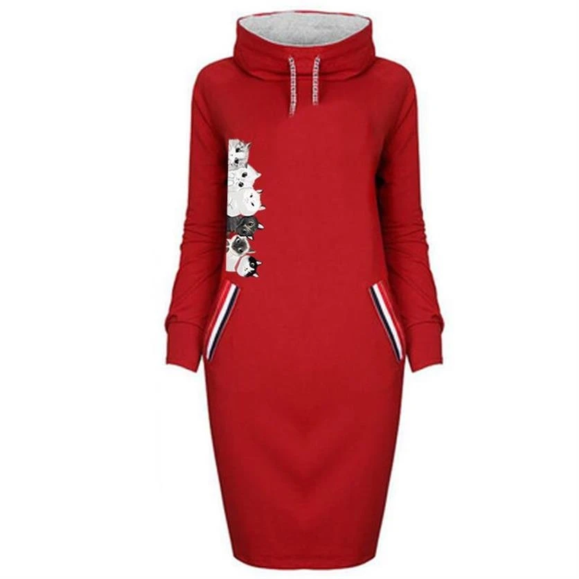 Cat толстовки с принтом изображением животных для Для женщин длинными рукавами и