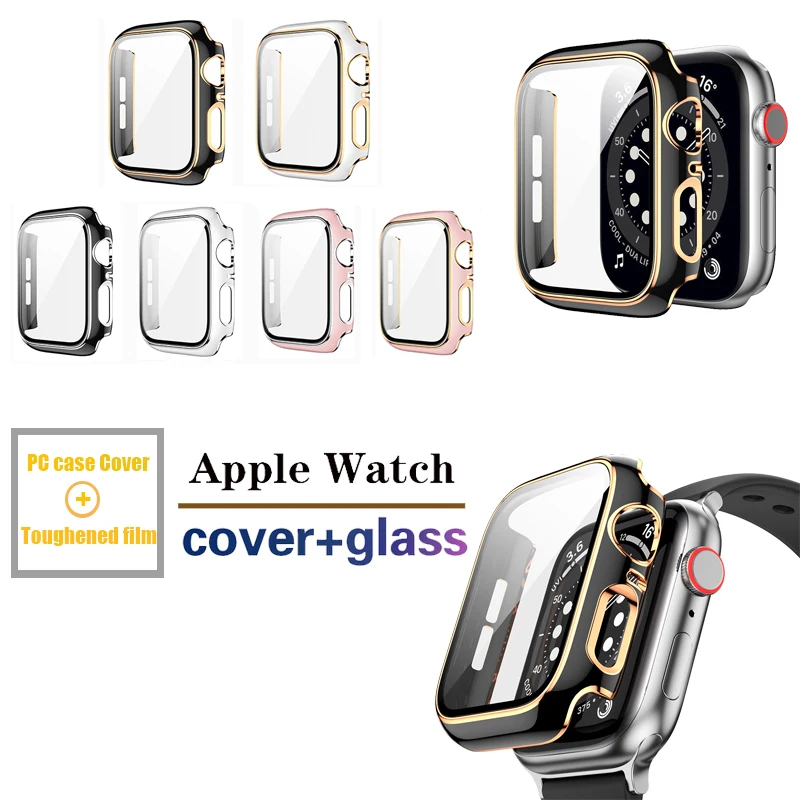 

Ultra Thin Hard PC Tempered Glass Screen Protector Protective Frame Shell for Apple Watch Series 6 SE 5 4 3 Electroplating Case