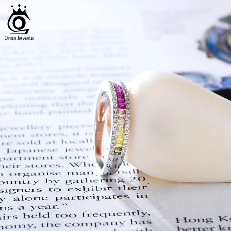 Женские кольца ORSA JEWELS из серебра 925 пробы с радужным кубическим цирконием